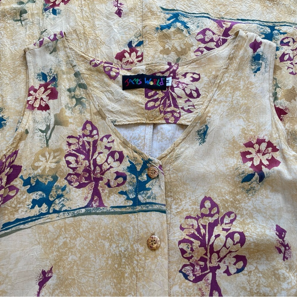 VTG Jams World Button Down Dress M Tank Style w Pockets Beautiful Foliage Print - Picture 10 of 14